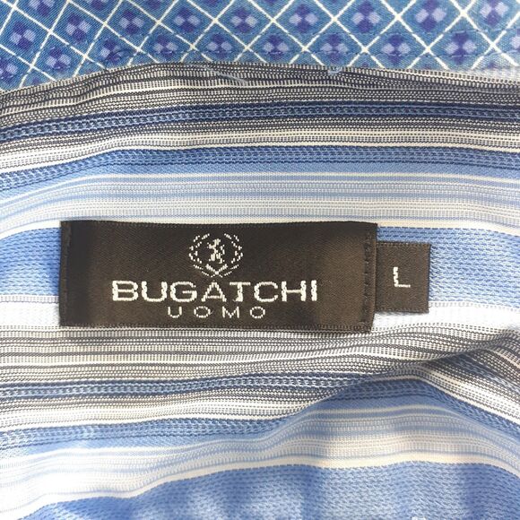 Bugatchi Uomo Mens Button Down Shirts Blue White Striped Flip Cuffs Size L - Picture 3 of 12